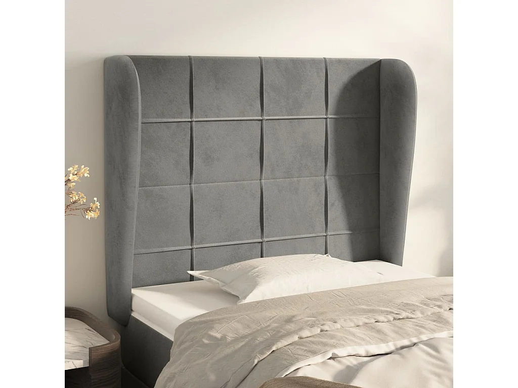 Hoofdbord | Hoofdeinde met randen 93x23x118/128 cm fluweel lichtgrijs
