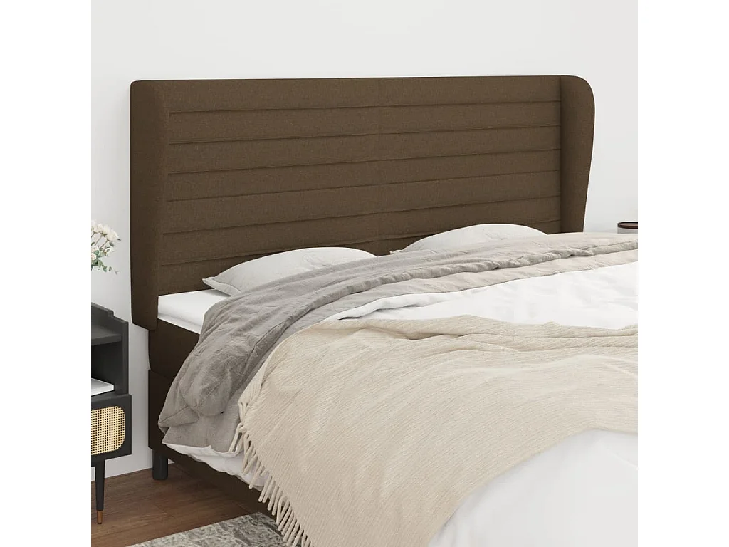 Hoofdbord | Hoofdeinde met randen 163x23x118/128 cm stof donkerbruin