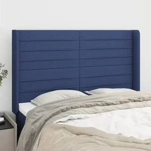 Hoofdbord | Hoofdeinde met randen 147x16x118/128 cm stof blauw Hoofdbord | Hoofdeinde met randen 147x16x118/128 cm stof blauw