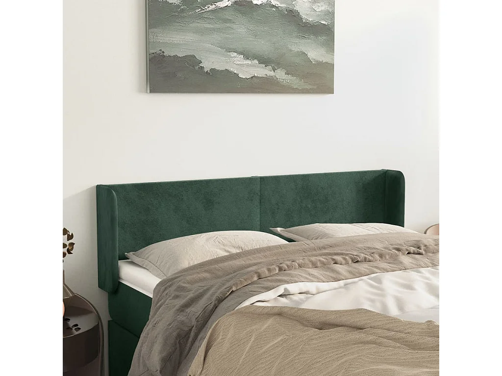 Hoofdbord | Hoofdeinde met randen 147x16x78/88 cm fluweel donkergroen