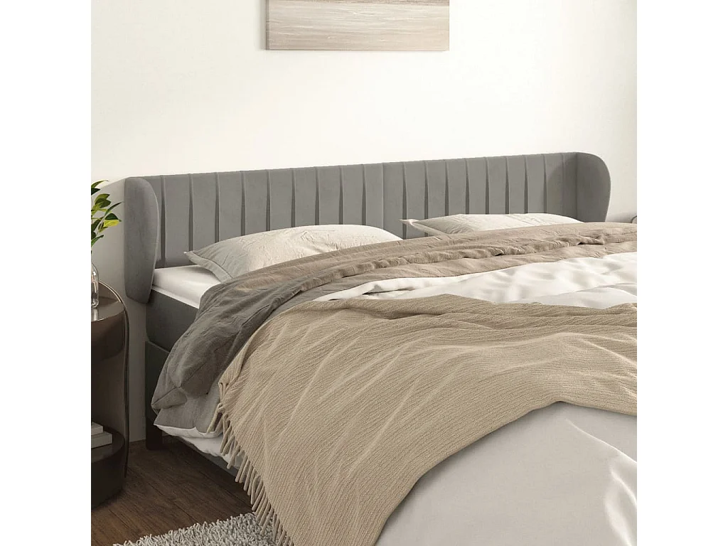 Hoofdbord | Hoofdeinde met randen 163x23x78/88 cm fluweel lichtgrijs