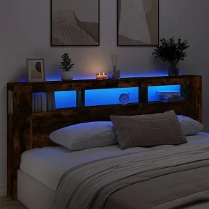 Hoofdbord | Hoofdeinde met LED 220×18,5×103,5 cm bewerkt hout gerookt eiken Hoofdbord | Hoofdeinde met LED 220×18,5×103,5 cm bewerkt hout gerookt eiken