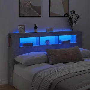 Hoofdbord | Hoofdeinde met LED 180×18,5×103,5 cm bewerkt hout betongrijs Hoofdbord | Hoofdeinde met LED 180×18,5×103,5 cm bewerkt hout betongrijs