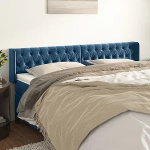 Hoofdbord | Hoofdeinde met randen 203x16x78/88 cm fluweel donkerblauw