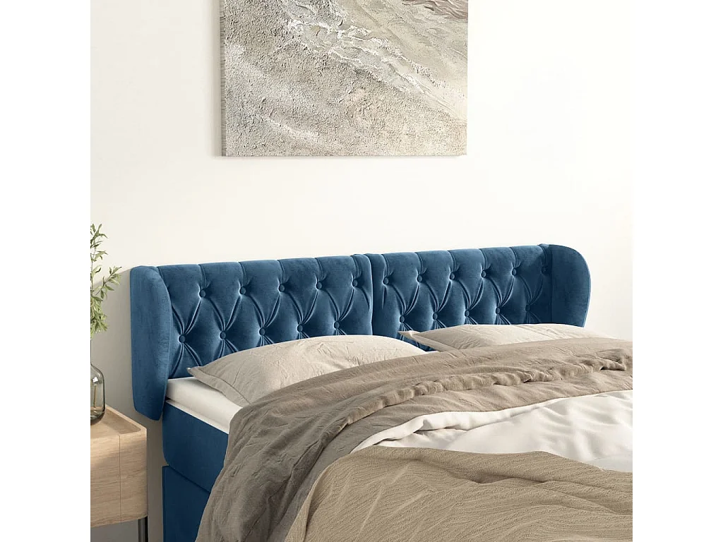 Hoofdbord | Hoofdeinde met randen 163x23x78/88 cm fluweel donkerblauw