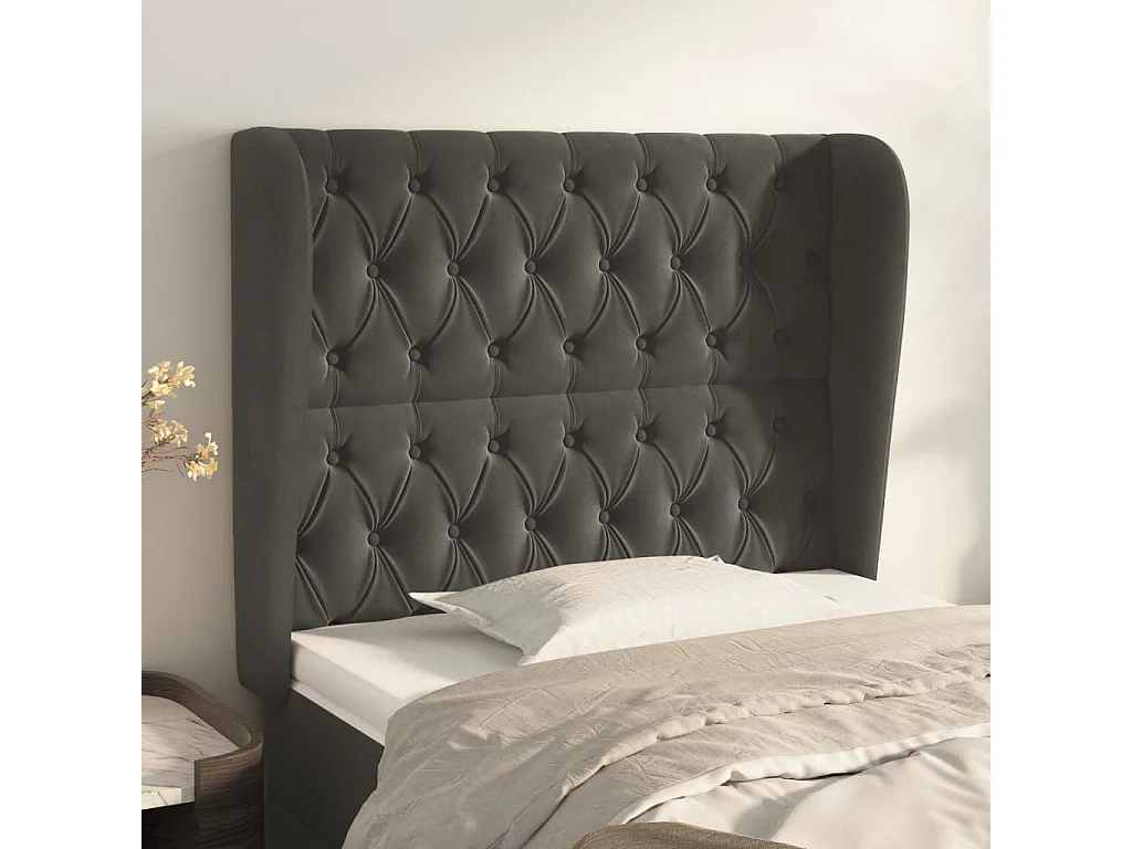 Hoofdbord | Hoofdeinde met randen 103x23x118/128 cm fluweel donkergrijs
