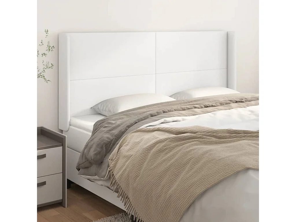 Hoofdbord | Hoofdeinde met randen 183x16x118/128 cm kunstleer wit