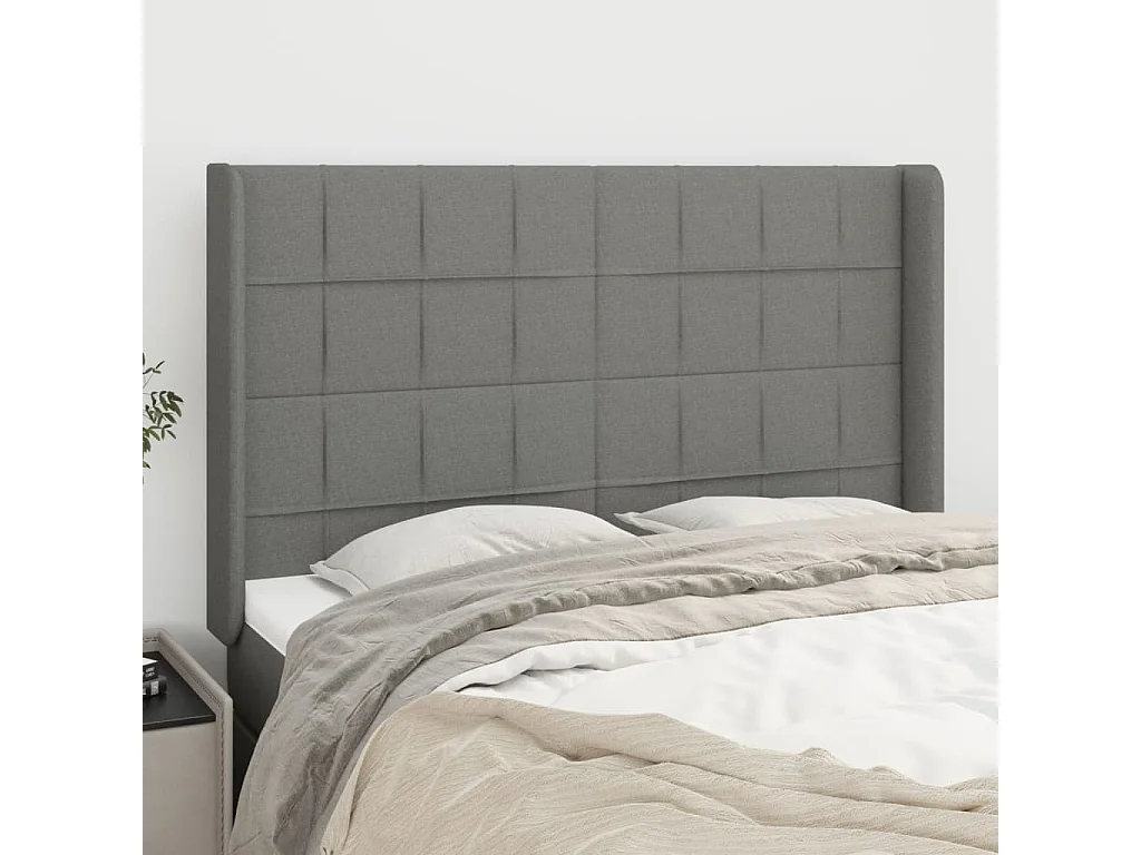 Hoofdbord | Hoofdeinde met randen 147x16x118/128 cm stof donkergrijs