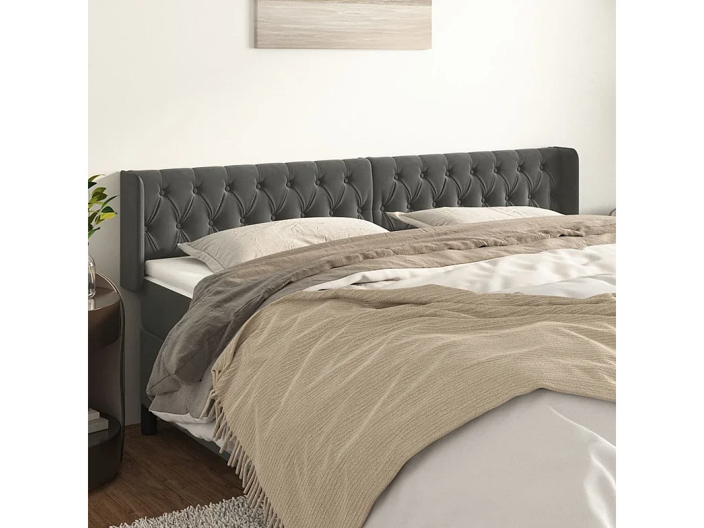 Hoofdbord | Hoofdeinde met randen 183x16x78/88 cm fluweel donkergrijs