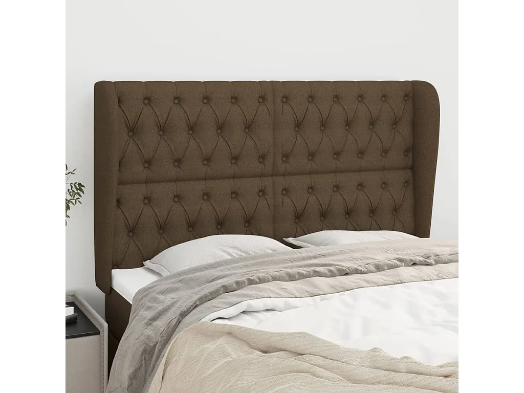 Hoofdbord | Hoofdeinde met randen 163x23x118/128 cm stof donkerbruin