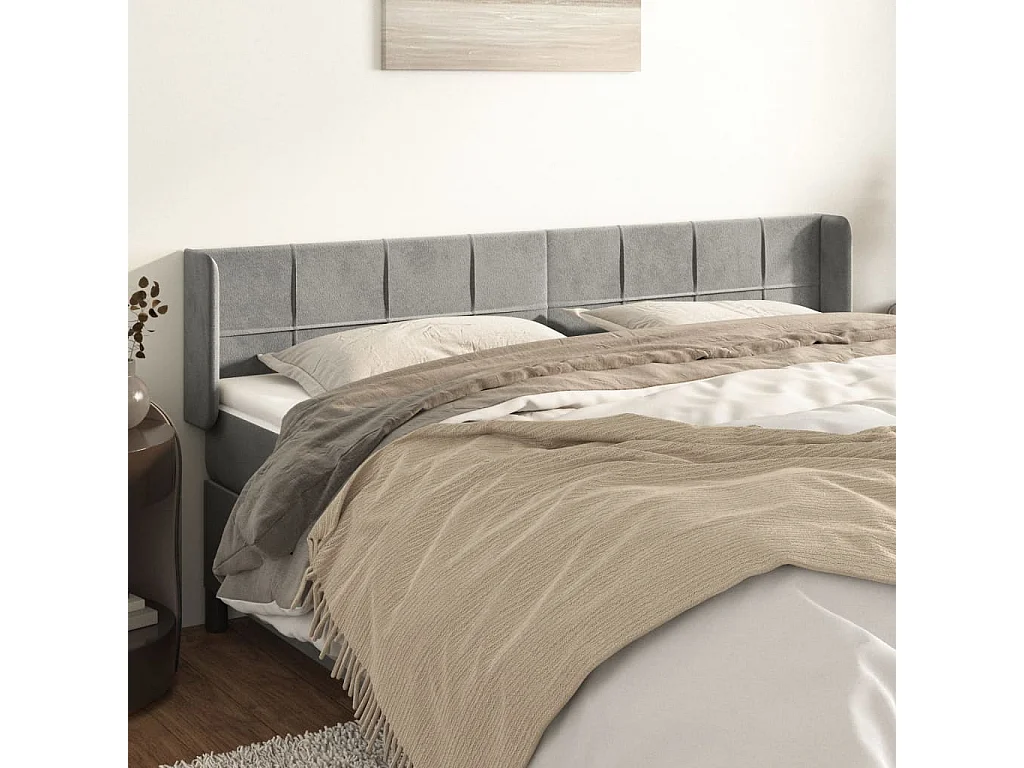 Hoofdbord | Hoofdeinde met randen 183x16x78/88 cm fluweel lichtgrijs