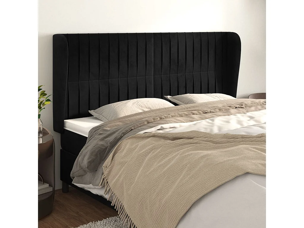 Hoofdbord | Hoofdeinde met randen 163x23x118/128 cm fluweel zwart