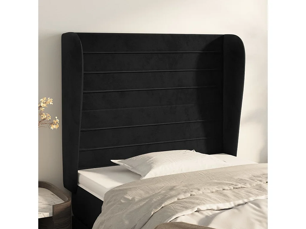 Hoofdbord | Hoofdeinde met randen 93x23x118/128 cm fluweel zwart