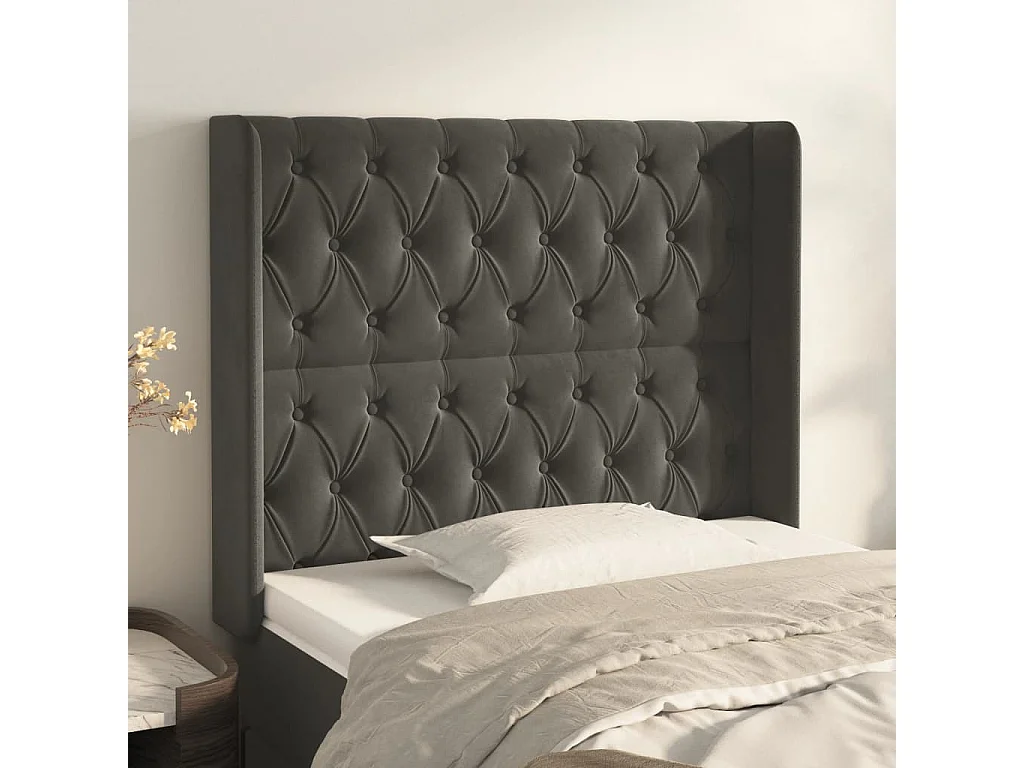 Hoofdbord | Hoofdeinde met randen 103x16x118/128 cm fluweel donkergrijs