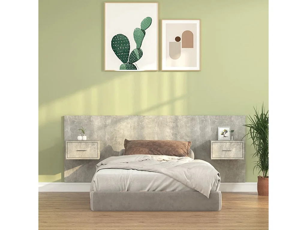 Hoofdbord | Hoofdeinde met kastjes bewerkt hout betongrijs