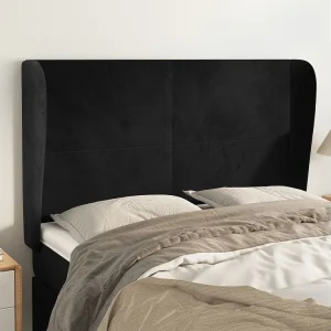 Hoofdbord | Hoofdeinde met randen 147x23x118/128 cm fluweel zwart Hoofdbord | Hoofdeinde met randen 147x23x118/128 cm fluweel zwart
