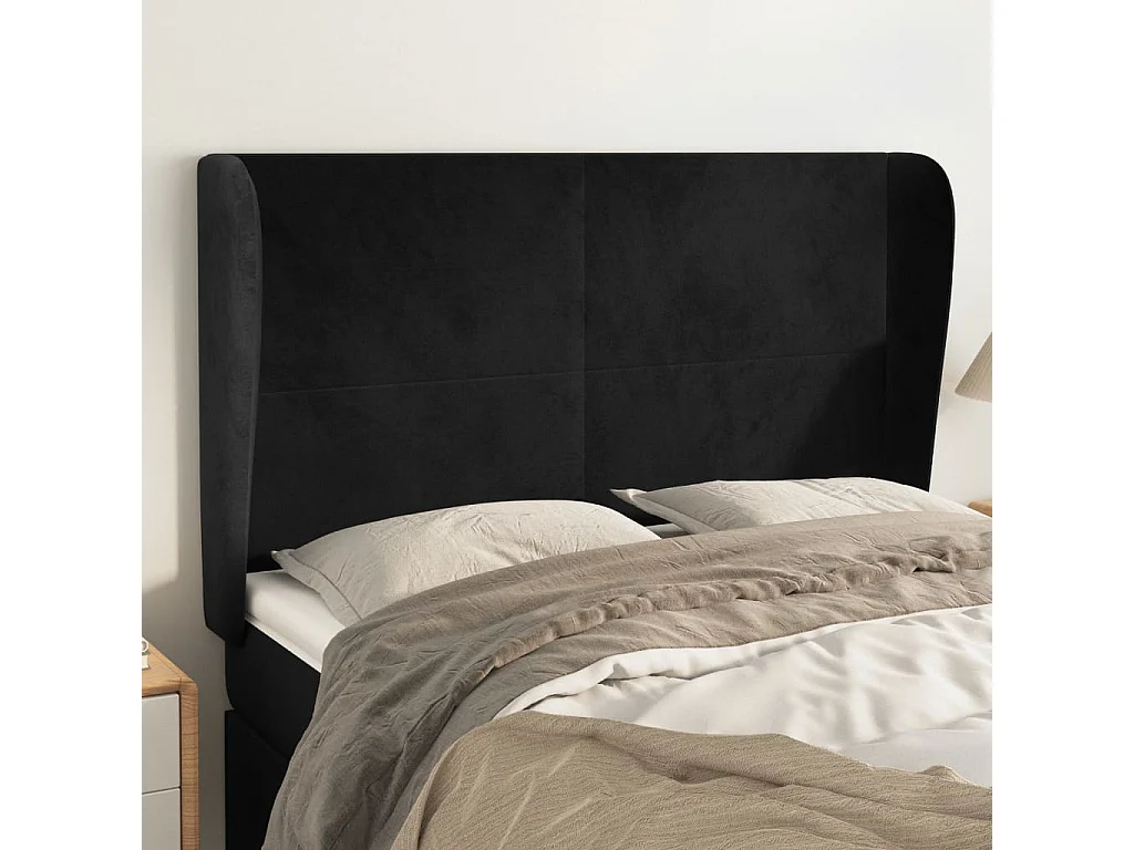 Hoofdbord | Hoofdeinde met randen 147x23x118/128 cm fluweel zwart