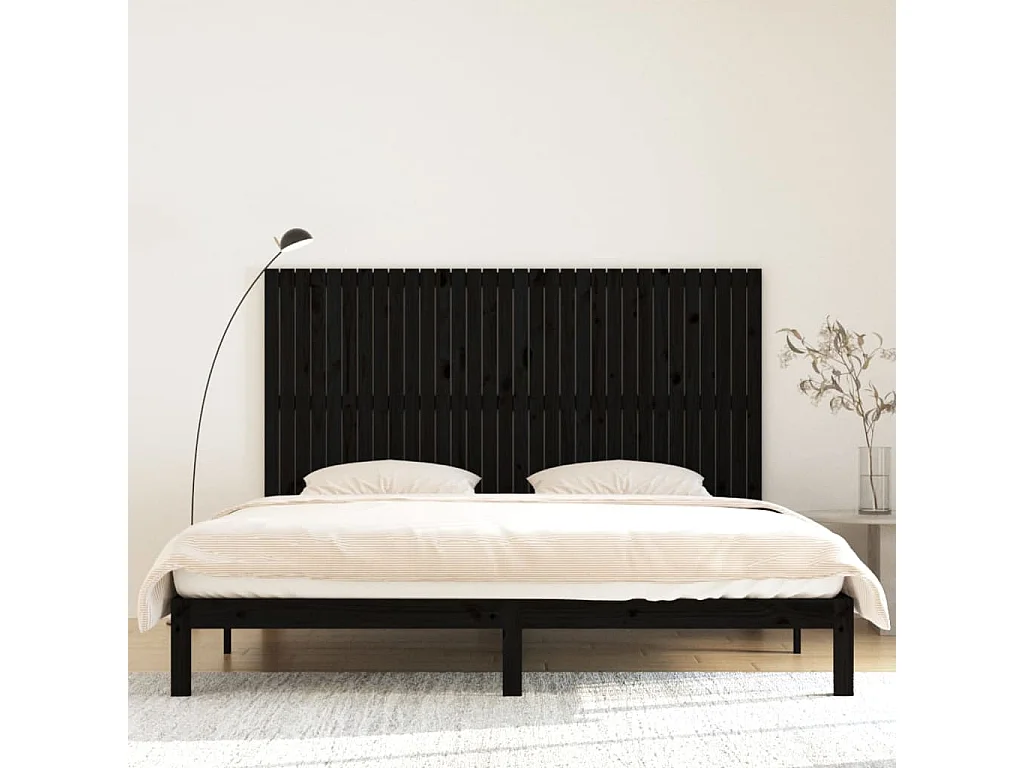 Hoofdbord | Hoofdeinde wandmontage 204x3x110 cm massief grenenhout zwart