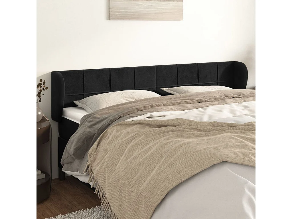 Hoofdbord | Hoofdeinde met randen 163x23x78/88 cm fluweel zwart