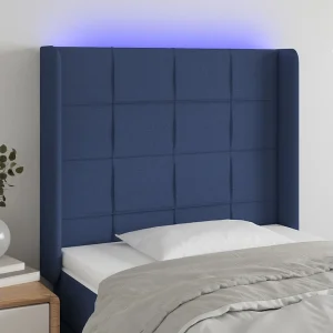 Hoofdbord | Hoofdeinde LED 83x16x118/128 cm stof blauw Hoofdbord | Hoofdeinde LED 83x16x118/128 cm stof blauw