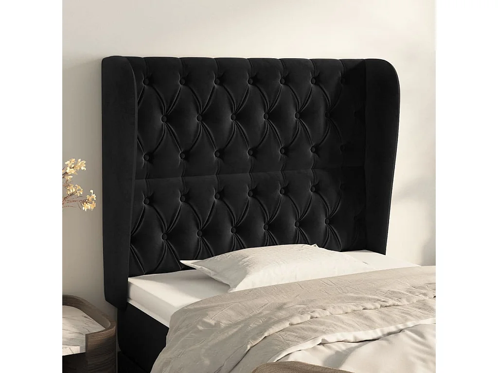 Hoofdbord | Hoofdeinde met randen 93x23x118/128 cm fluweel zwart