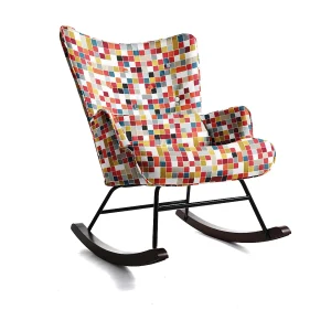 HOMEMIYN Schommelstoel: Kunstlinnen stof, kleurrijk mozaïekpatroon – 91X67X86CM