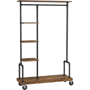Industrieel kapstok – Donkerbruin met wielen – 5 planken en stevig ontwerp Industrieel kapstok – Donkerbruin met wielen – 5 planken en stevig ontwerp