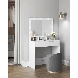 Kaptafel Bobbel Home – Wit – Met 9 dimbare LED-lampen en opbergruimte Kaptafel Bobbel Home – Wit – Met 9 dimbare LED-lampen en opbergruimte