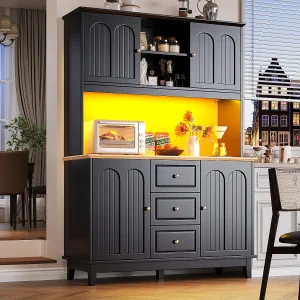 Hoogwaardig keukenkastje – 120 x 40 x 180 cm – met LED's + 3 laden + 4 deuren – MDF – zwart Hoogwaardig keukenkastje – 120 x 40 x 180 cm – met LED's + 3 laden + 4 deuren – MDF – zwart