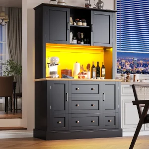 Hoogwaardig keukenkastje – 115 x 40 x 180 cm – met LED's + 3 laden + 4 deuren – MDF – zwart Hoogwaardig keukenkastje – 115 x 40 x 180 cm – met LED's + 3 laden + 4 deuren – MDF – zwart