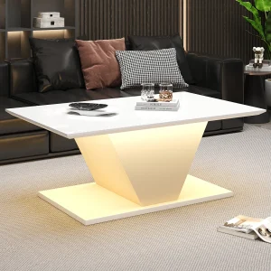 Hoogglans salontafel – 100 x 50 x 46 cm – met LED's – V-vormig – spaanplaat – wit Hoogglans salontafel – 100 x 50 x 46 cm – met LED's – V-vormig – spaanplaat – wit
