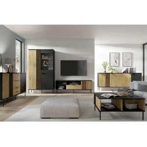 IZO Design Meubelset – Vitrinekast + Buffetten + Salontafel + TV-meubel – Onyx Zwart & Licht Eiken IZO Design Meubelset – Vitrinekast + Buffetten + Salontafel + TV-meubel – Onyx Zwart & Licht Eiken