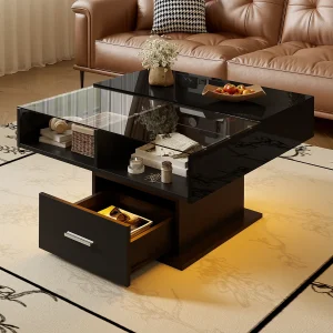 Hoogglans lift salontafel met LED, verstelbare hoogte en flexibel opbergruimte – modern design voor woonkamer en kantoor Hoogglans lift salontafel met LED, verstelbare hoogte en flexibel opbergruimte – modern design voor woonkamer en kantoor