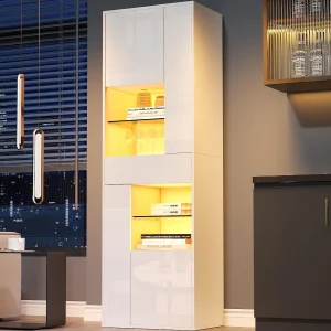 Hoogglans vitrine 55x38x170 cm – 1 lade en 4 deuren – met LED-verlichting – Wit Hoogglans vitrine 55x38x170 cm – 1 lade en 4 deuren – met LED-verlichting – Wit