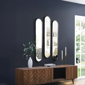 Set van 3 ovale metalen spiegels – L.23 x H.120 cm – Zwart – JAYLEN Set van 3 ovale metalen spiegels – L.23 x H.120 cm – Zwart – JAYLEN