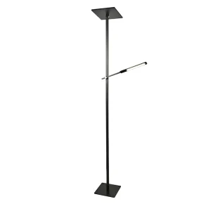 Ideal – Zwarte LED vloerlamp in metaal H.180 cm Fabas Luce – 2 lampen van 40W en 8W met geïntegreerde LED 3000K