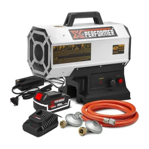 Hybride gasverwarmer X-Performer 20V/230V – 9 tot 20 kW – met 4Ah batterij en 2H snellader Hybride gasverwarmer X-Performer 20V/230V – 9 tot 20 kW – met 4Ah batterij en 2H snellader