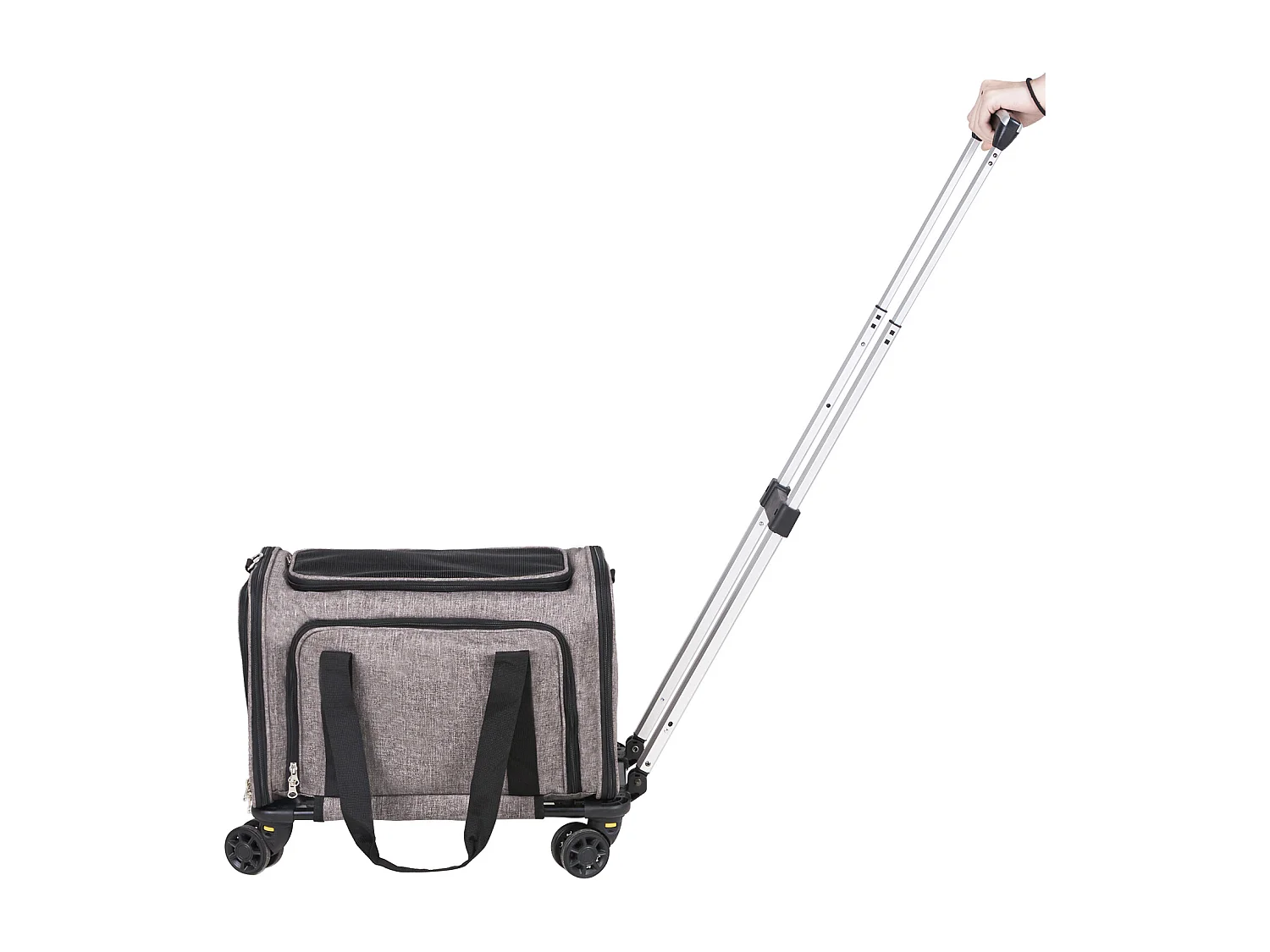 Kattendraagtas met Wielen SucceBuy, voor Huisdieren Tot 11 KG, Inclusief 1 Opvouwbare Kom, Grijs