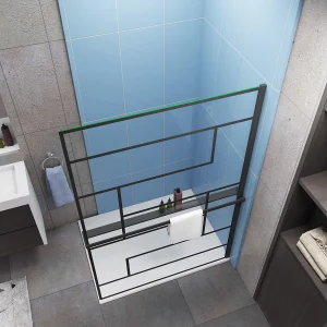 Industriële inloopdouchewand 120x200cm-onregelmatig blokpatroon-8mm easy clean glas-planchet-mat zwart Industriële inloopdouchewand 120x200cm-onregelmatig blokpatroon-8mm easy clean glas-planchet-mat zwart