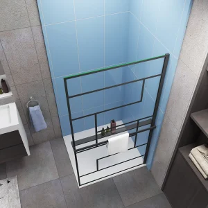 Industriële inloopdouchewand 90x200cm-onregelmatig blokpatroon-8mm easy clean glas-planchet-mat zwart Industriële inloopdouchewand 90x200cm-onregelmatig blokpatroon-8mm easy clean glas-planchet-mat zwart