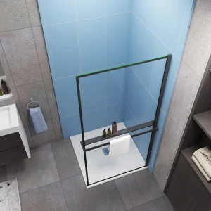 Ideale keuze voor de badkamer-inloopdouche 80x200cm-8mm easy clean glas met zwarte zeefdruk-planchet-mat zwart Ideale keuze voor de badkamer-inloopdouche 80x200cm-8mm easy clean glas met zwarte zeefdruk-planchet-mat zwart