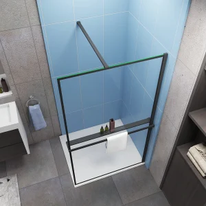 Ideale keuze voor de badkamer-inloopdouche 80x200cm-8mm easy clean glas met zwarte zeefdruk-planchet-N-stabilisatiestang 140cm-Snijbaar-mat zwart