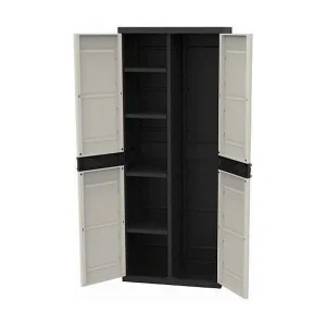 Hoge Kast TITANIUM 2 Deuren Beige en Zwart met Planken en Kledingstang 70x44x176cm