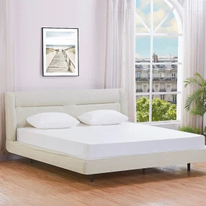 Kingsize bed 180 x 200 cm in bouclé stof beige kleur + matras – ISYDE Kingsize bed 180 x 200 cm in bouclé stof beige kleur + matras – ISYDE