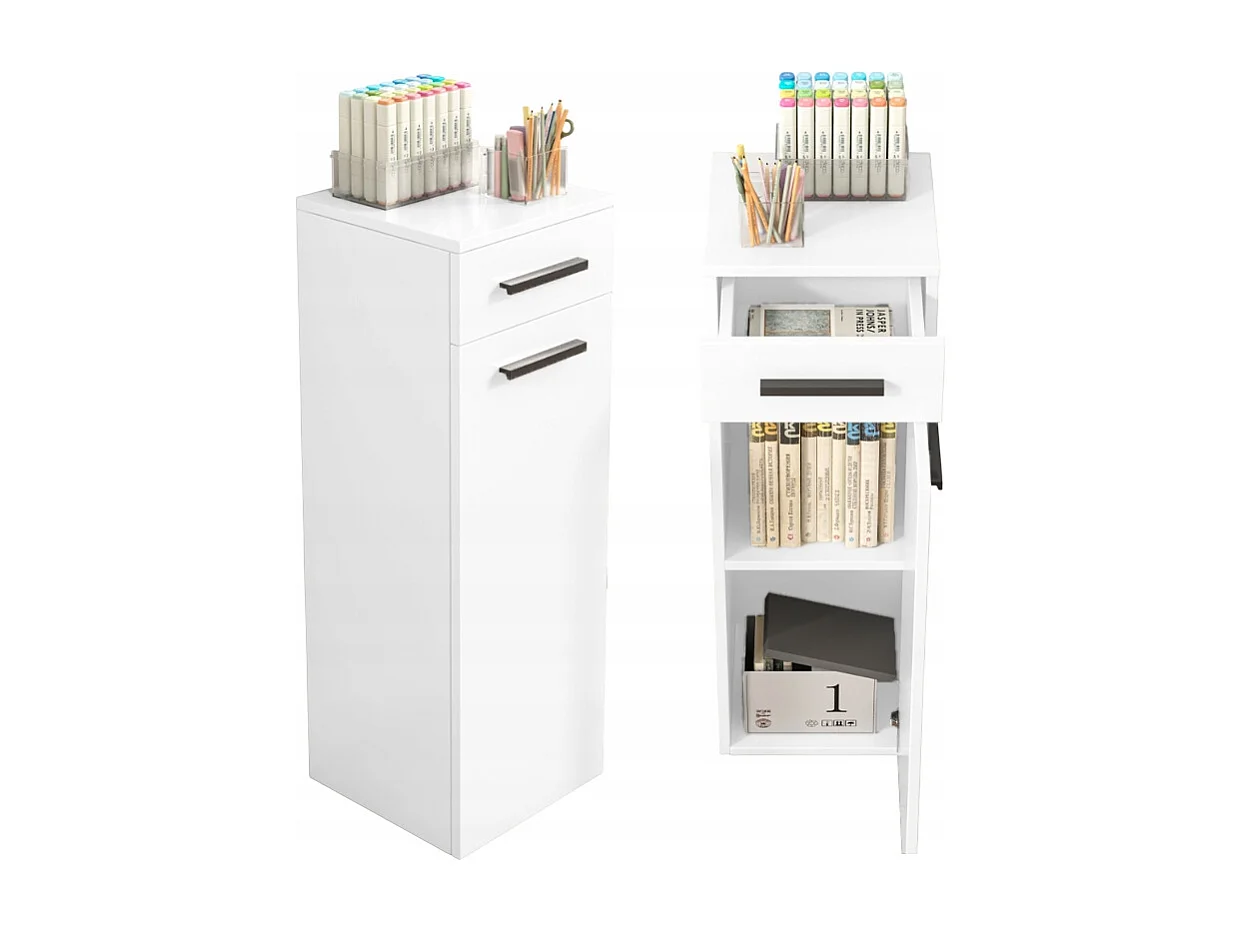 KANTOORREK MET LADE, PLANKEN, PAAL, STAANDE KAST, WIT, LOFT 85 CM