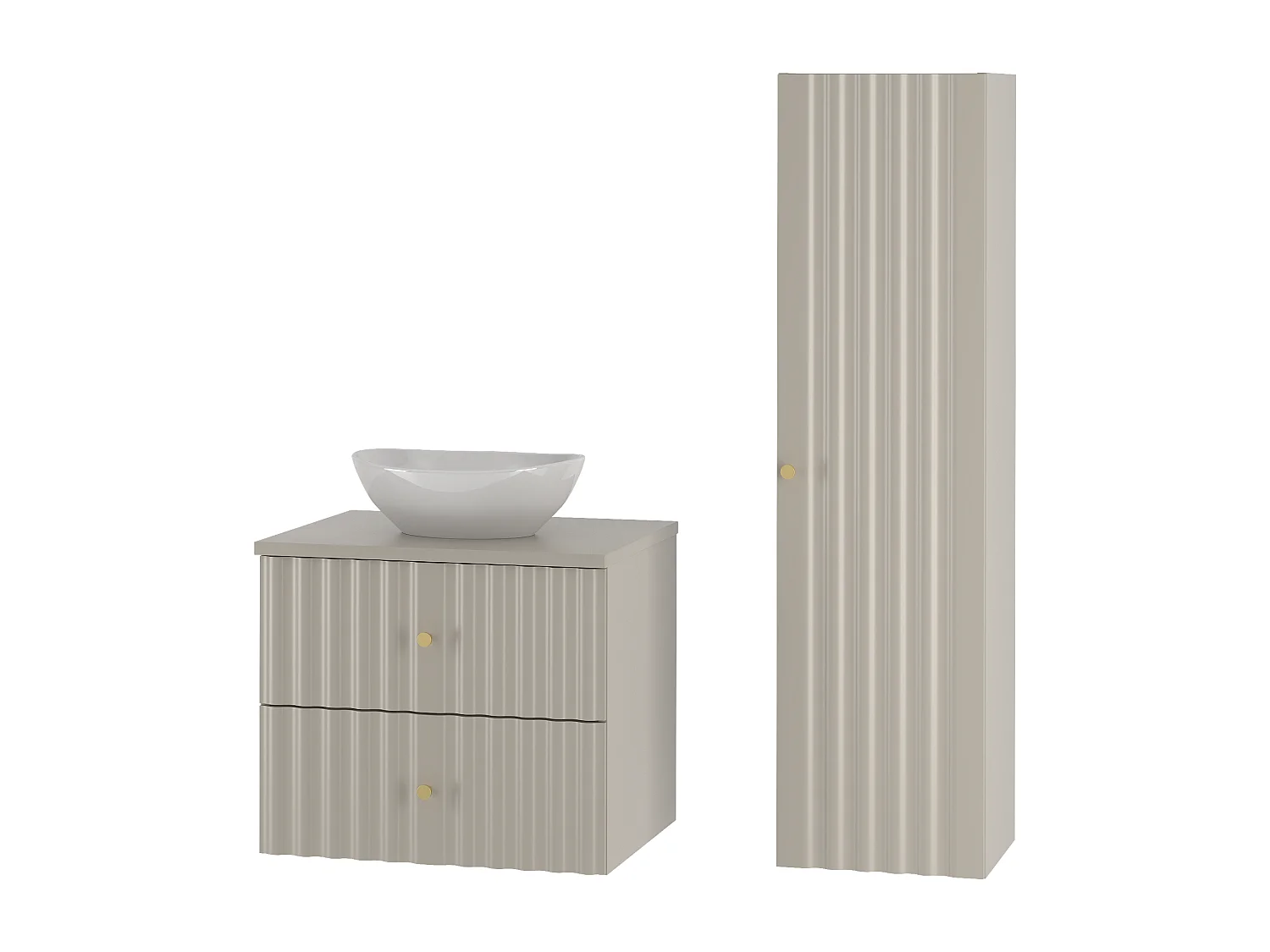 Kasjmier badkamerset 60 cm Kast met wastafelblad Wastafel Kolom Geribbelde fronten Aqua