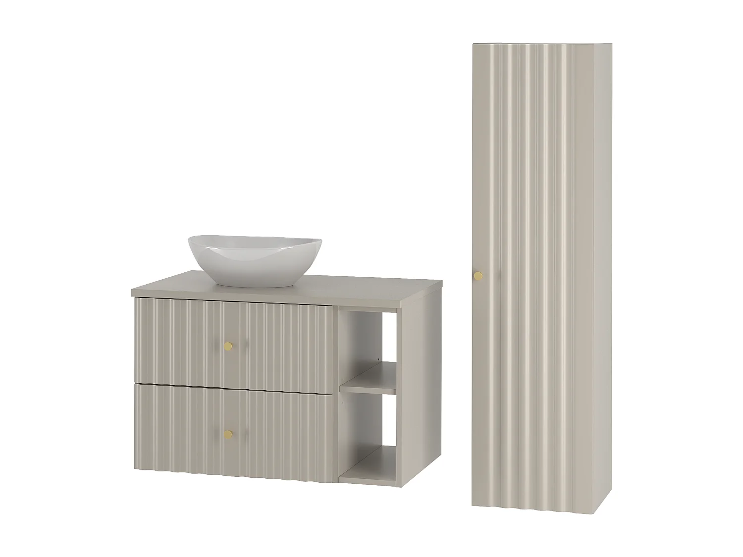 Kasjmier badkamerset 80 cm Kast met blad Wastafel Rek Punt Groefdeuren Aqua