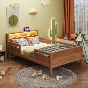 Houten bed 90 x 200 cm, met USB- en Type-C-aansluiting, kleine LED, hoofdeinde met opbergruimte, multifunctioneel, grenenhout (212x96x80 cm) Houten bed 90 x 200 cm, met USB- en Type-C-aansluiting, kleine LED, hoofdeinde met opbergruimte, multifunctioneel, grenenhout (212x96x80 cm)