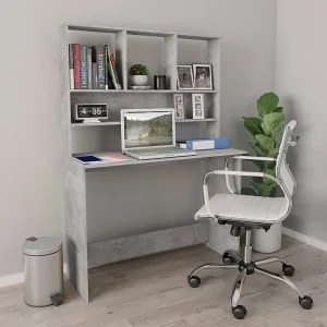 Jomala Bureau met schappen 110x45x157 cm bewerkt hout betongrijs Jomala Bureau met schappen 110x45x157 cm bewerkt hout betongrijs