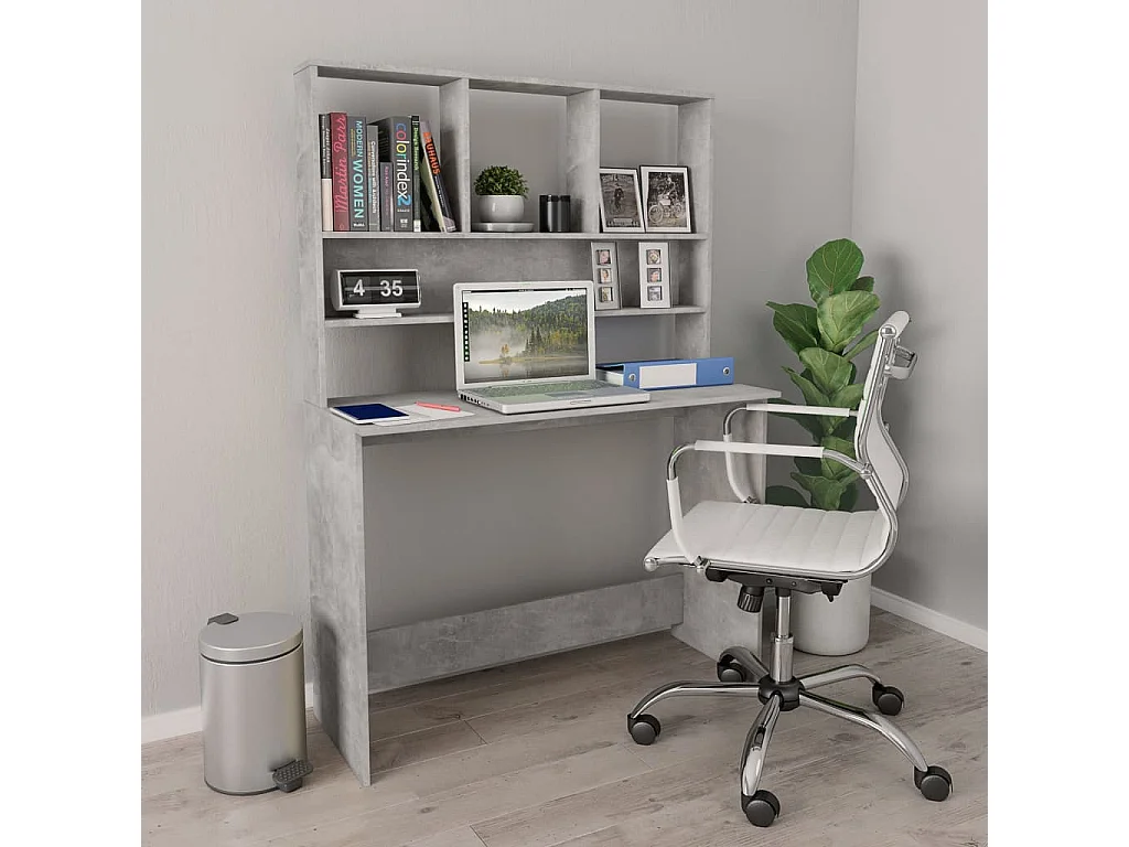 Jomala Bureau met schappen 110x45x157 cm bewerkt hout betongrijs